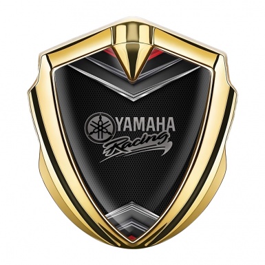 Yamaha Racing Domed Emblem Gold Dark Mesh Chrome Elements