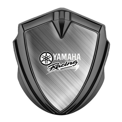 Yamaha Racing Emblem Ornament Graphite Brushed Aluminum White Logo