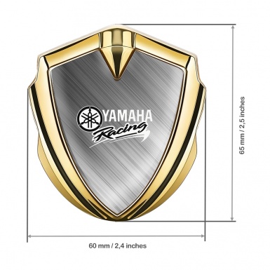 Yamaha Racing Emblem Ornament Gold Brushed Aluminum White Logo