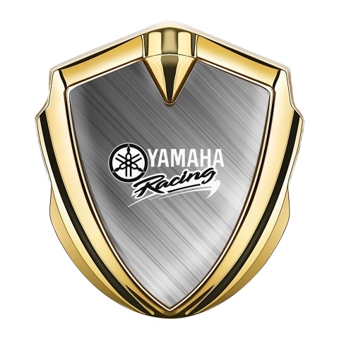 Yamaha Racing Emblem Ornament Gold Brushed Aluminum White Logo