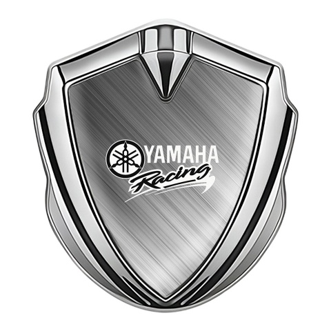 Yamaha Racing Emblem Ornament Silver Brushed Aluminum White Logo