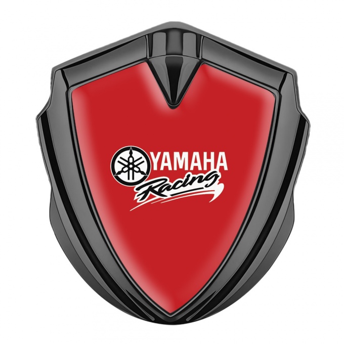 Yamaha Racing Emblem Car Badge Graphite Red Base White Color Logo