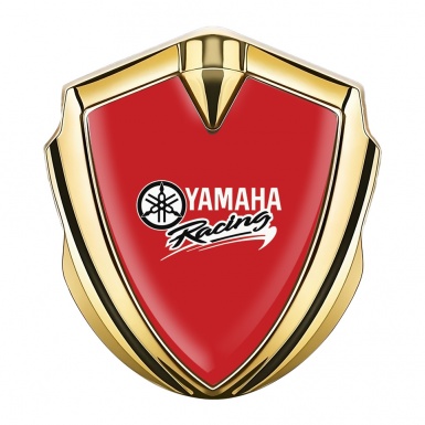 Yamaha Racing Emblem Car Badge Gold Red Base White Color Logo