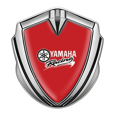 Yamaha Racing Emblem Car Badge Silver Red Base White Color Logo