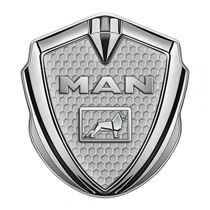 MAN Fender Emblem Badge Silver Grey Honeycomb Metallic Logo Edition