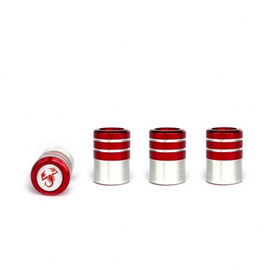 Fiat Abarth Valve Caps Red 4 pcs White Silicone Sticker with Red Logo