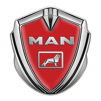 MAN Emblem Car Badge Silver Red Background Chromatic Logo