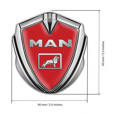 MAN Emblem Car Badge Silver Red Background Chromatic Logo