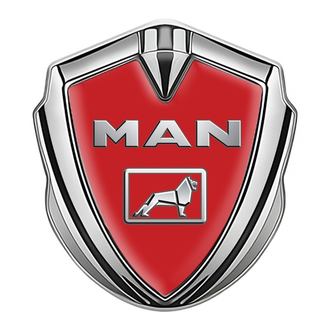 MAN Emblem Car Badge Silver Red Background Chromatic Logo