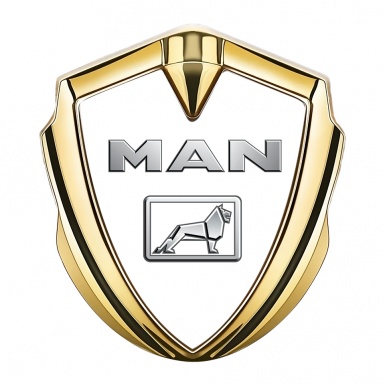 MAN Domed Badge Gold White Background Metallic Color Logo