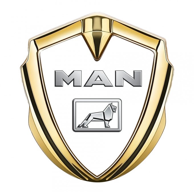 MAN Domed Badge Gold White Background Metallic Color Logo