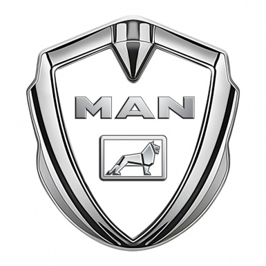 MAN Domed Badge Silver White Background Metallic Color Logo