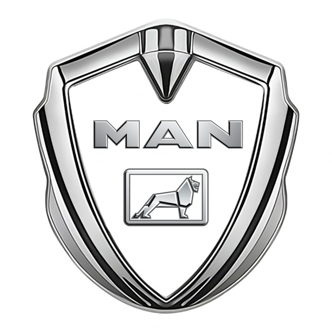 MAN Domed Badge Silver White Background Metallic Color Logo