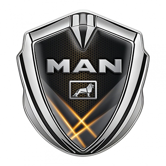 MAN Emblem Badge Silver Orange Honeycomb Metallic Lion Edition