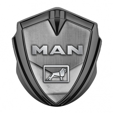 MAN Domed Badge Graphite Rough Surface Texture Metallic Lion Logo