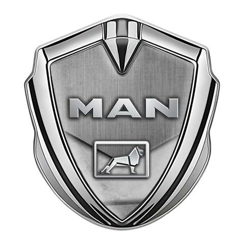MAN Domed Badge Silver Rough Surface Texture Metallic Lion Logo