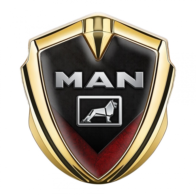 MAN Metal Domed Emblem Gold Dark Panel Red Scratched Fragment Design