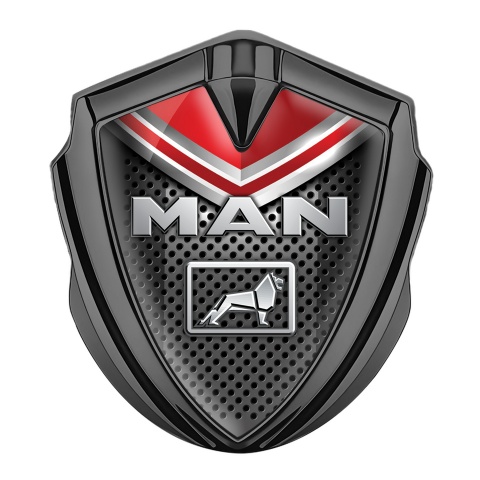 MAN Emblem Badge Graphite Dark Grate Red Fragment Steel Color Logo