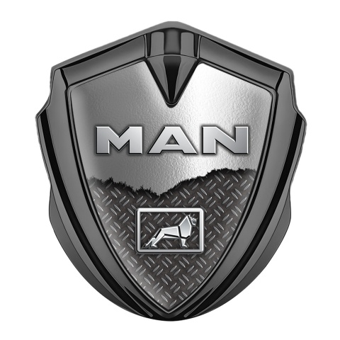 MAN Emblem Ornament Graphite Industrial Grate Torn Metal Lion Logo
