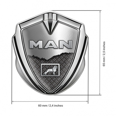 MAN Emblem Ornament Silver Industrial Grate Torn Metal Lion Logo