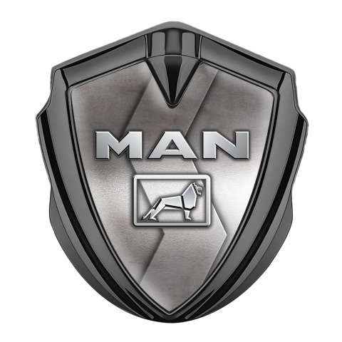 MAN Metal Domed Emblem Graphite Abrasive Texture Steel Color Logo