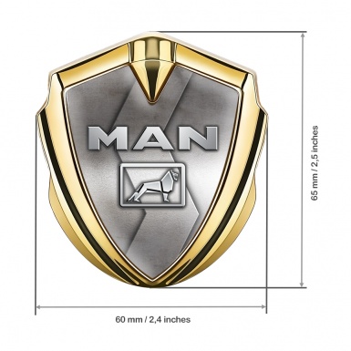 MAN Metal Domed Emblem Gold Abrasive Texture Steel Color Logo