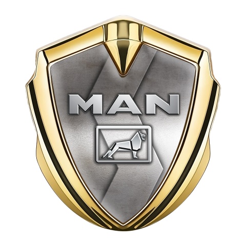 MAN Metal Domed Emblem Gold Abrasive Texture Steel Color Logo
