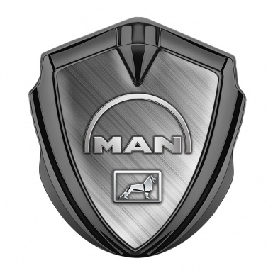 MAN Emblem Badge Self Adhesive Graphite Brushed Aluminum Half Circle Logo