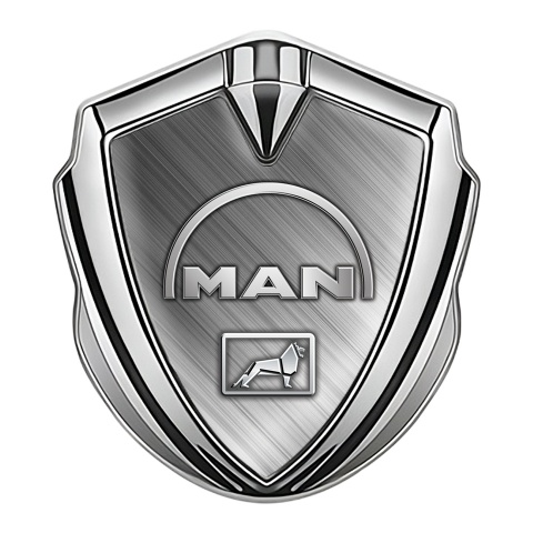 MAN Emblem Badge Self Adhesive Silver Brushed Aluminum Half Circle Logo