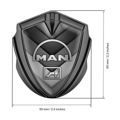 MAN Metal Emblem Self Adhesive Graphite Greyscale Half Curved Logo