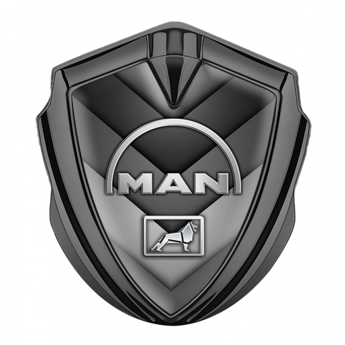 MAN Metal Emblem Self Adhesive Graphite Greyscale Half Curved Logo