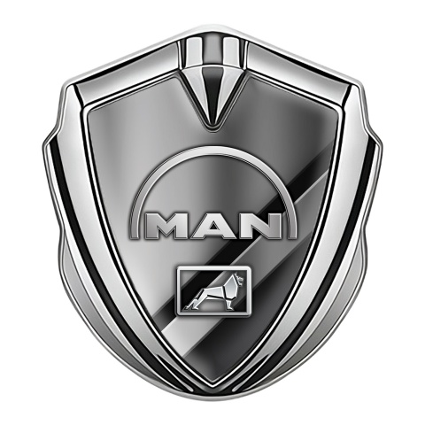 MAN Fender Emblem Badge Silver Polished Metal Half Curved Logo