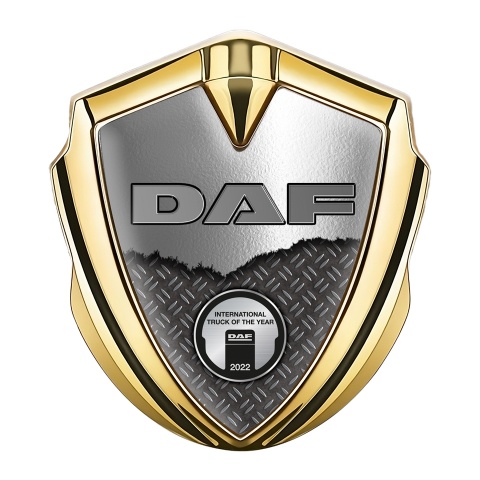 DAF Badge Self Adhesive Gold Treadplate Torn Metal Metallic Plaque