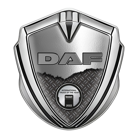 DAF Badge Self Adhesive Silver Treadplate Torn Metal Metallic Plaque