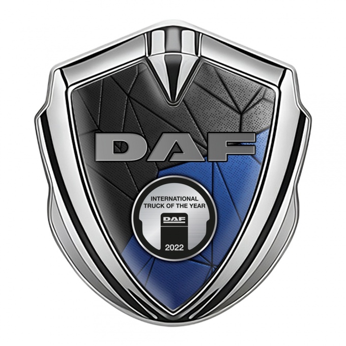 DAF Emblem Badge Self Adhesive Silver Blue Mosaic Metallic Plaque