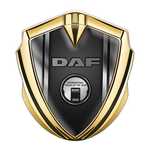 DAF Emblem Badge Self Adhesive Gold Polished Frame Metallic Plaque