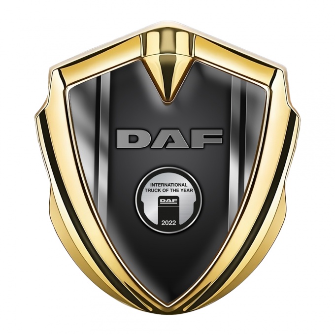 DAF Emblem Badge Self Adhesive Gold Polished Frame Metallic Plaque