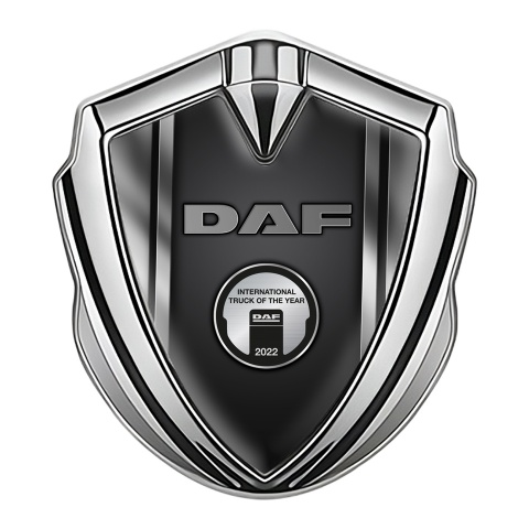 DAF Emblem Badge Self Adhesive Silver Polished Frame Metallic Plaque