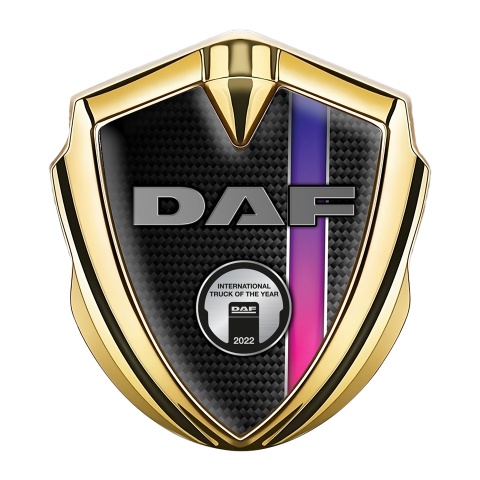 DAF Emblem Fender Badge Gold Carbon Purple Stripe Metallic Plaque