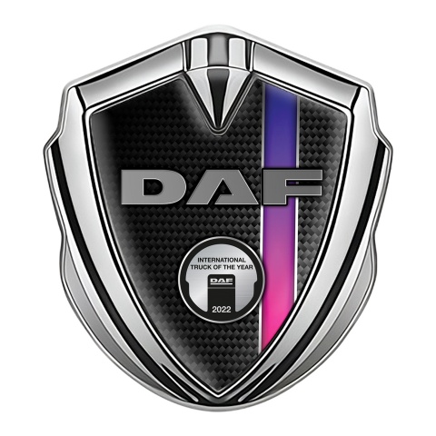 DAF Emblem Fender Badge Silver Carbon Purple Stripe Metallic Plaque
