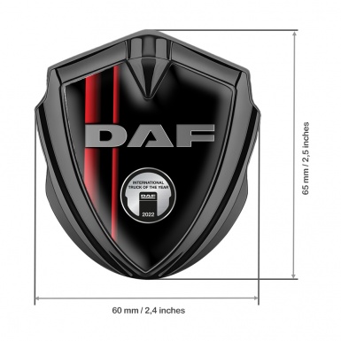 DAF Metal Emblem Self Adhesive Graphite Black Crimson Stripes Metallic Plaque