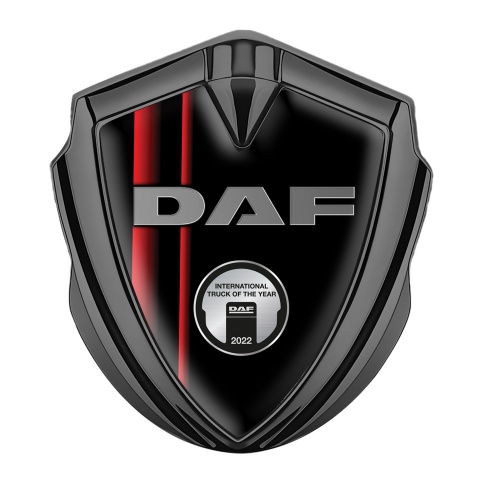 DAF Metal Emblem Self Adhesive Graphite Black Crimson Stripes Metallic Plaque