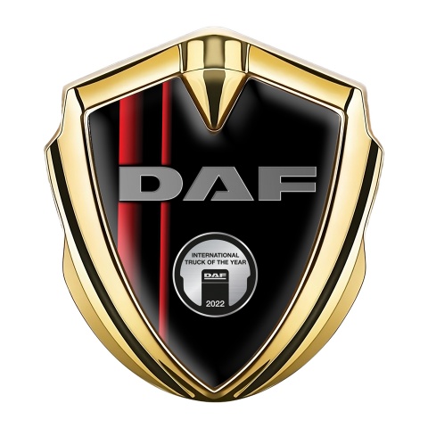 DAF Metal Emblem Self Adhesive Gold Black Crimson Stripes Metallic Plaque