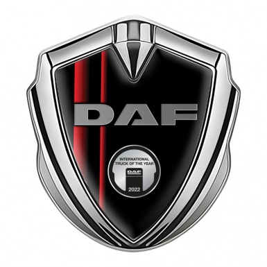 DAF Metal Emblem Self Adhesive Silver Black Crimson Stripes Metallic Plaque