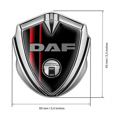 DAF Metal Emblem Self Adhesive Silver Black Crimson Stripes Metallic Plaque