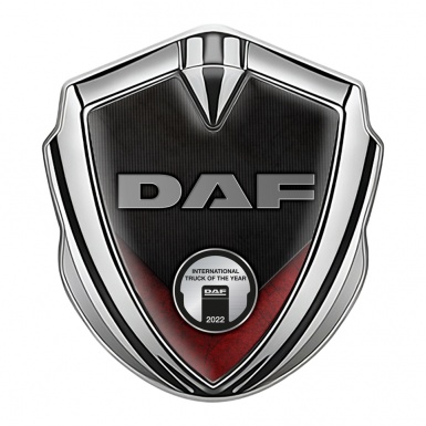 DAF Fender Emblem Badge Silver Dark Red Fragment Metallic Plaque