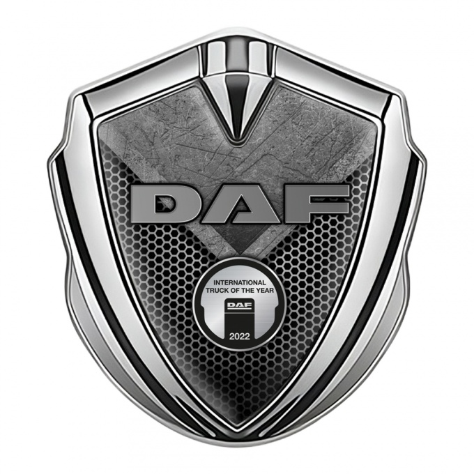 DAF Emblem Trunk Badge Silver Light Hex Stone Slab Metallic Plaque