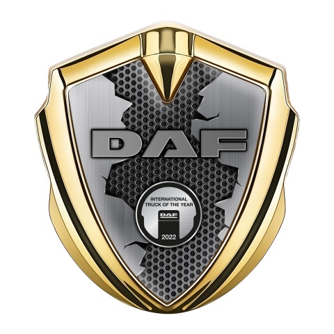 DAF Emblem Badge Gold Hexagon Texture Broken Steel Metallic Logo