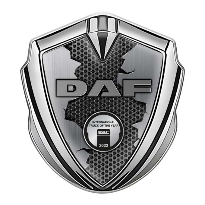 DAF Emblem Badge Silver Hexagon Texture Broken Steel Metallic Logo