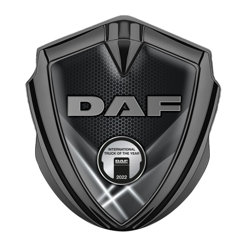 DAF Domed Emblem Graphite Grey Hex Light Beams Metallic Logo Motif